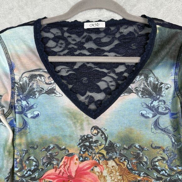 Vtg Cache Sheer Lace Back Top Women Small Floral Sequin Y2K 90s Fairygrunge Boho - Picture 2 of 11